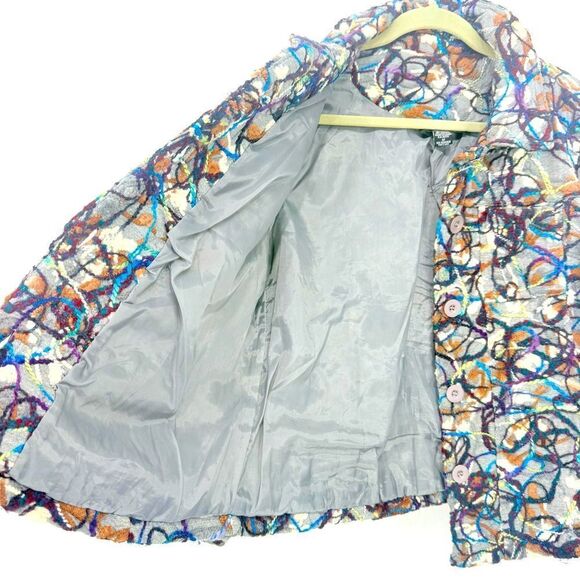 KakTus Gray Colorful All Over Yarn Embellished Button Front Blazer Jacket - Picture 8 of 16